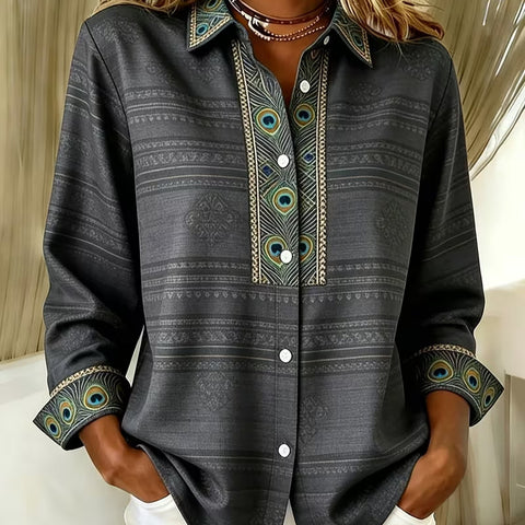 Chemise à manches longues imprimée de style ethnique unique pour femmes m303211