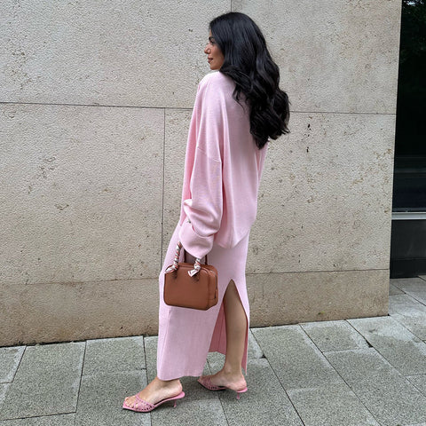 Knitted long-sleeved cardigan + suspender vest + skirt set women's autumn and winter sweater set m301780