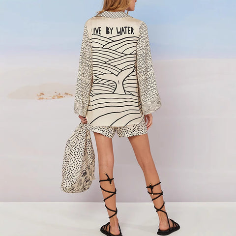 Fashion Casual Positioning Printed Satin Two-piece Set m301592