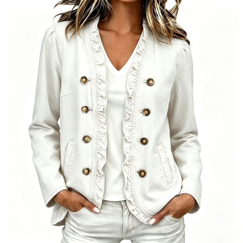Washed denim jacket women's ruffle edge button-up denim jacket m303256