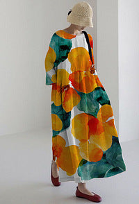 Loose crew neck fashion high-end long-sleeved printed dress m301054