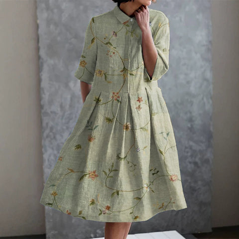 Robe chemise courte en chanvre élastique, motif floral japonais, style vacances, jupe pendule m303187
