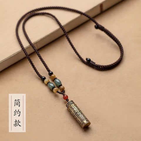 Can be opened to pack things Brass retro scripture necklace sweater chain pendant versatile Tibetan pendant m3331270