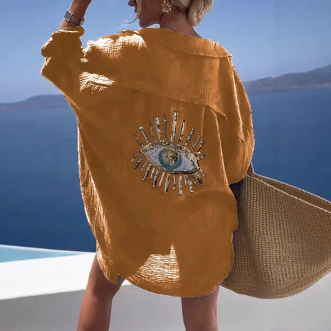 Spring and summer new Amazon lapel long-sleeved cotton and linen casual fashion shirt m301961