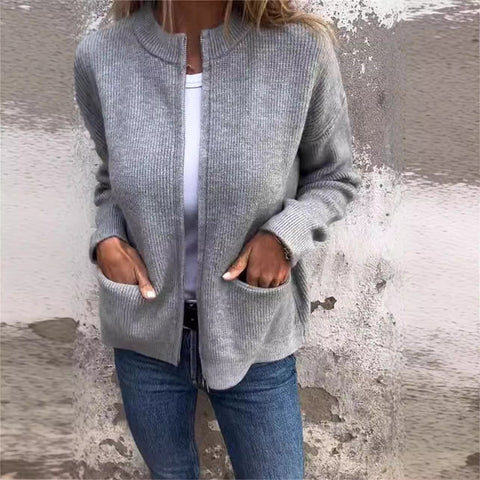 Autumn and winter women's clothing new casual fashion solid color pocket cardigan jacket women's clothing m301668