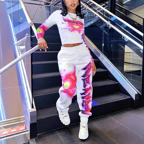 Casual printing long-sleeved trousers leggings set m301798