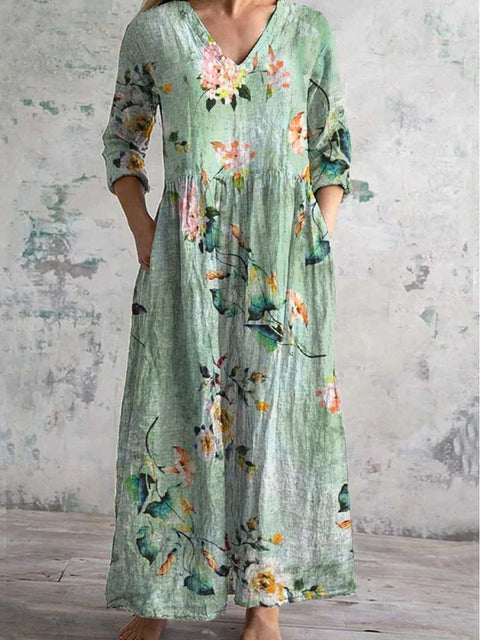 Women's fashion floral print medium and long dress m301039