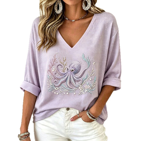 Pull col V manches longues imprimé femme m303200