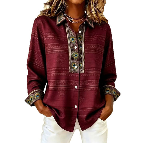 Chemise à manches longues imprimée de style ethnique unique pour femmes m303211