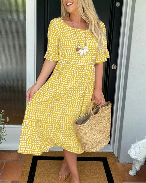 Summer Crew Neck Print Short Sleeve Dress m301311