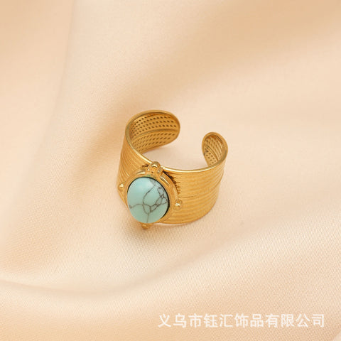 Light luxury INS wind titanium steel gold-plated non fading ring m3331184