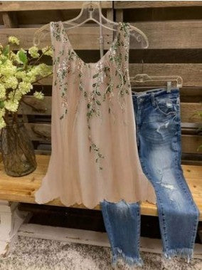 Sweet Printed Loose Large Size Sleeveless Tank Top T-Shirt m300907