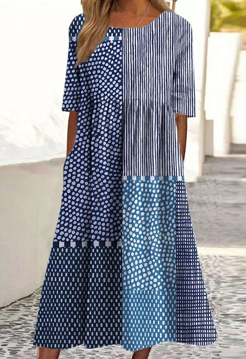 Up and down splicing pocket size printing large wide dress m302623-1