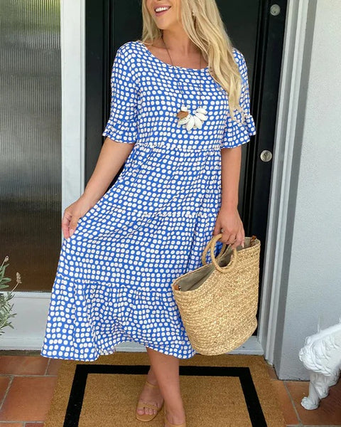 Summer Crew Neck Print Short Sleeve Dress m301311