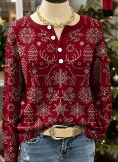 Vintage 3D digital printing four-button stand-up collar Polo sweater women m302158