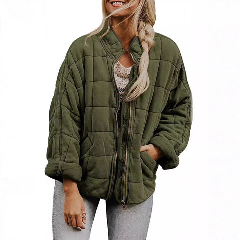 Stand-up collar cotton-padded jacket loose long-sleeved pocket jacket m303241