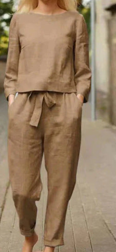 Linen suit women's fashion solid color casual two-piece set m300052