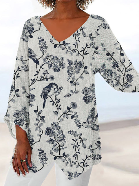 3D printing animal natural scenery V-neck nine-quarter sleeve loose T-shirt m301694