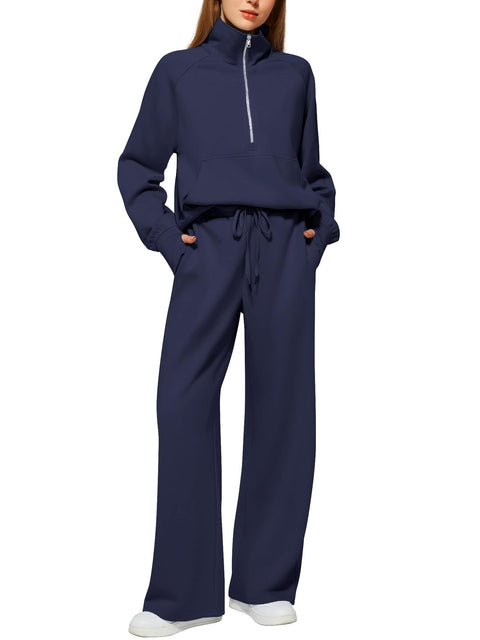Women's two-piece oversized half-zipper sweatshirt wide-leg sweatpants casual cover m301809