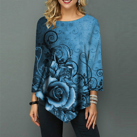 Street hipster crew neck loose irregular hem women's shirt m301562