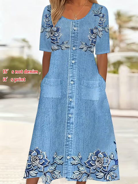 Mid-waist women's casual crew neck printed pendulum women's dress m302399