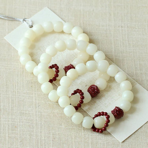 Natural White Jade Bodhi Root Bucket Bead Bracelet Cinnabar Awakening Lion Handheld Disc String Hand Play Bracelet Female Finger Soft Running Ring m3331301