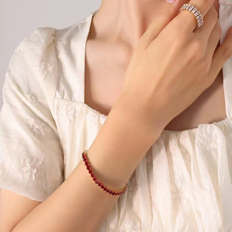 Titanium steel full diamond multi-color zircon elastic bracelet m3331108