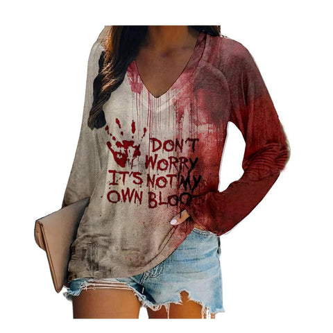 Women's V-neck long sleeve horror red graffiti 3D digital printing m301556