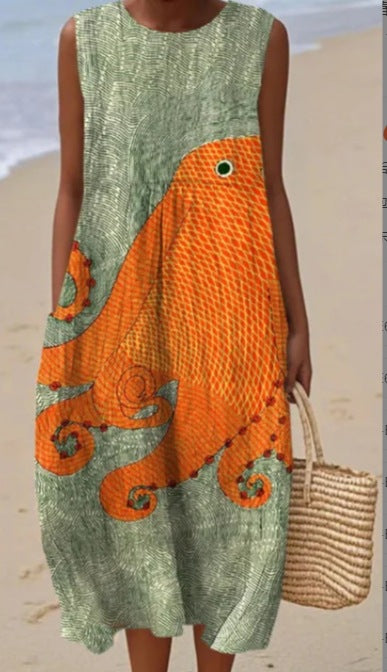 Sleeveless printed temperament long dress dress m301527