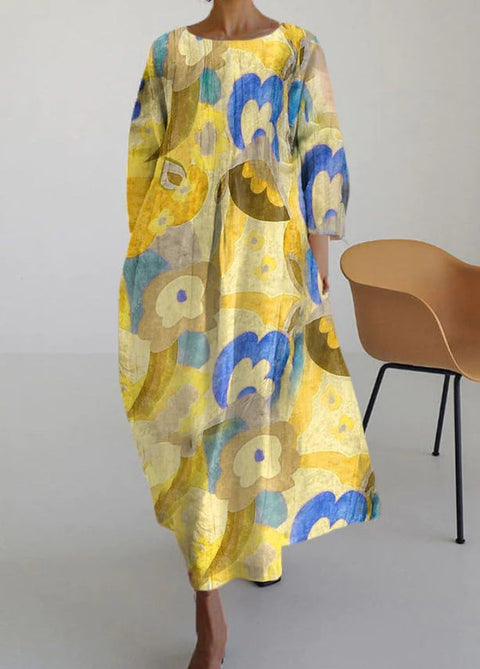 Loose Crew Neck Fashion Premium Long Sleeve Printed Dress m301044