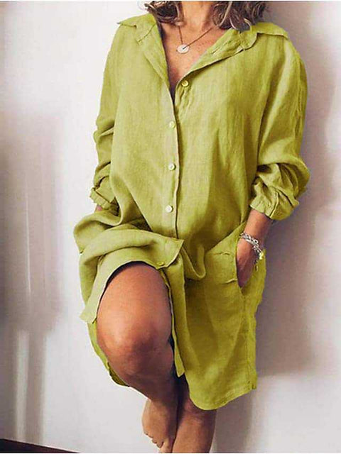 Independent Station cotton and linen medium and long-sleeved solid color cardigan single-breasted shirt m302063