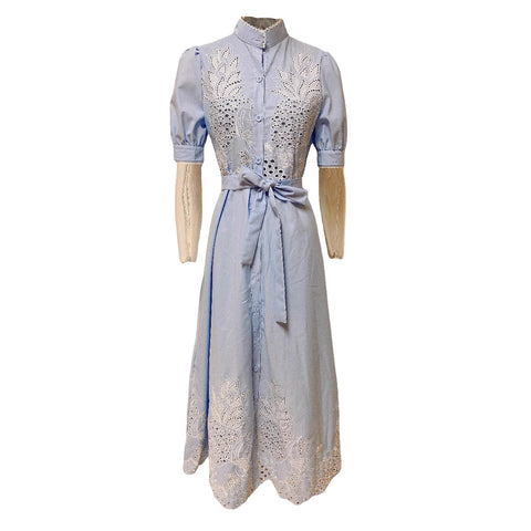 Summer new hollow short-sleeved waist pendulum dress m301880