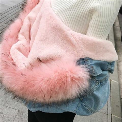 Winter velvet new cotton clothes loose Korean version denim fur collar thickened jacket women's m301671