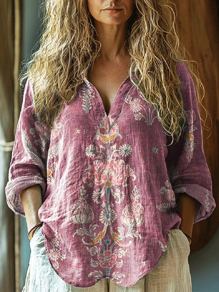 New 3D digital printing women's fashion V-neck loose shirt top spring and autumn m301745