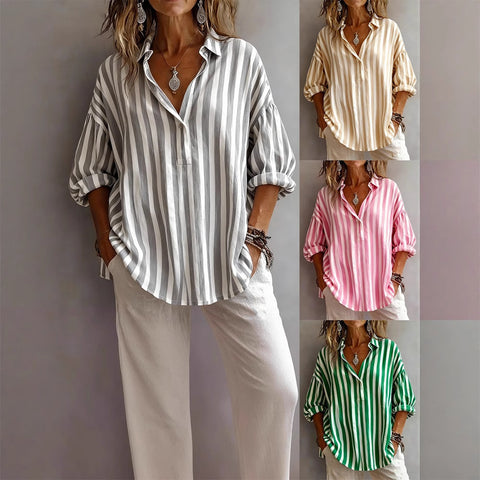 Long Sleeve Pullover Striped Loose Women's Shirt m303109