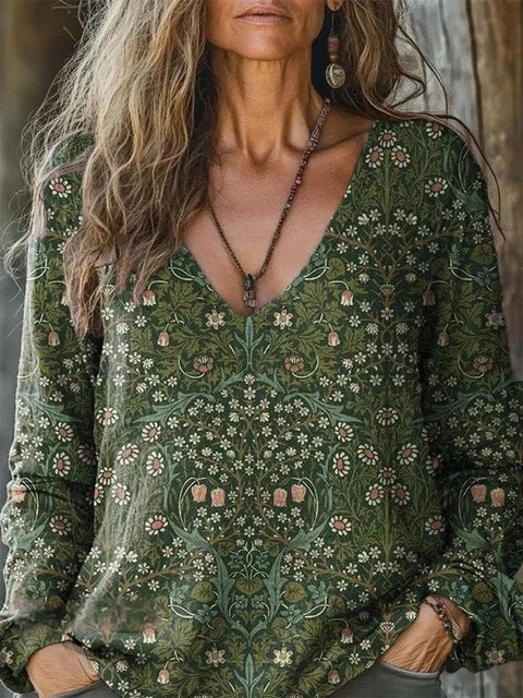 Casual V-Neck Long Sleeve Pullover Digital Printing Women's Upper T-Shirt m303120