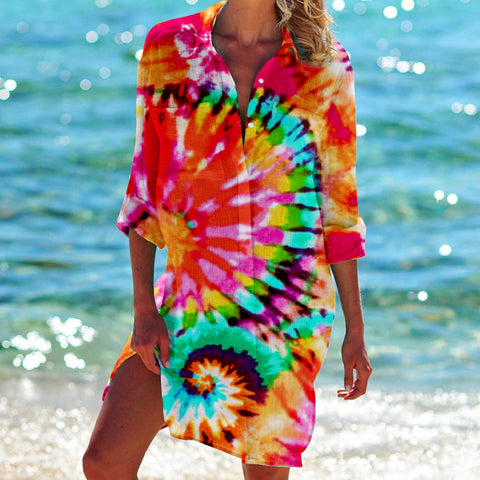 Bikini jacket shirt swimsuit cardigan women's printed resort beach shirt m301274