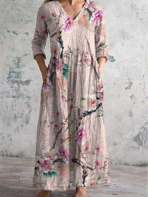 Women's fashion floral print medium and long dress m301039