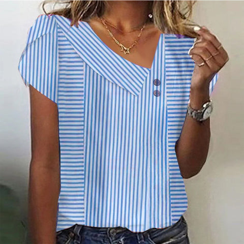 Women's short-sleeved top button V-neck m302369