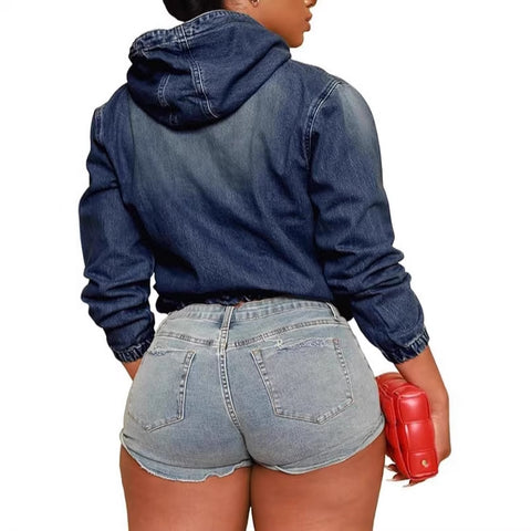 Locomotive Denim Women's Jacket Hooded Long Sleeve m303314