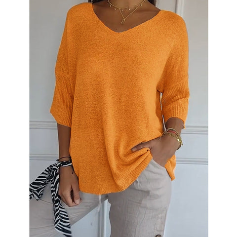 Casual sweater basic thin V-neck seven-quarter sleeve solid color knitted sweater women's bottoming shirt m301636
