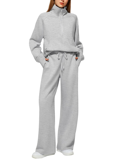 Women's two-piece oversized half-zipper sweatshirt wide-leg sweatpants casual cover m301809