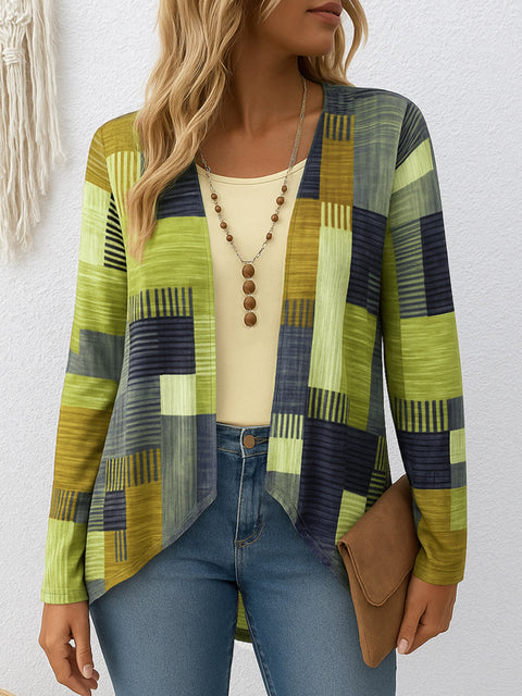 Casual Crew Neck Long Sleeve Cardigan Digital Printing Women's T-Shirt FF303113