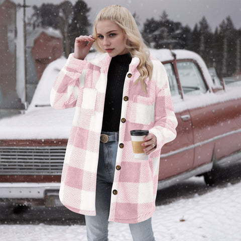 Autumn and winter new lapel plaid plush jacket large lapel versatile slim m301957