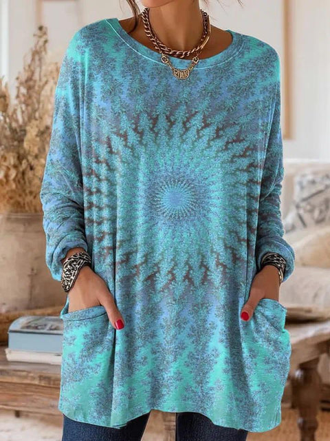 Digital printing women's fashion round neck medium and long top T-shirt m302271