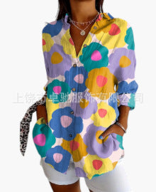 Linglong hemp long shirt women's long-sleeved shirt printing pattern m303195