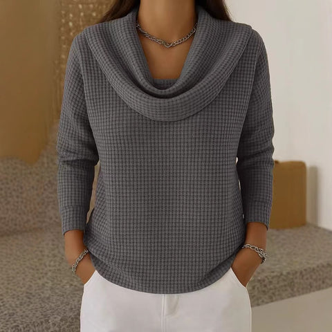 Women's Casual Loose Fashion Solid Color Waffle Long Sleeve Pullover M302338