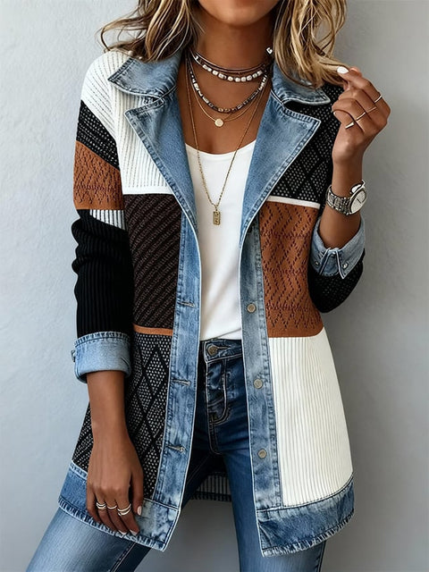 Neue Damenbekleidung modische und elegante figurbetonte Langarm-Spleißjacke m303210