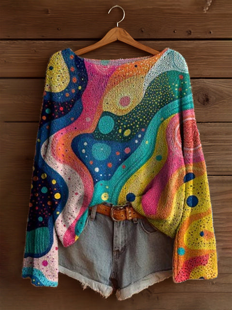 Vacation print casual cape top crew neck knitted sweater m302130