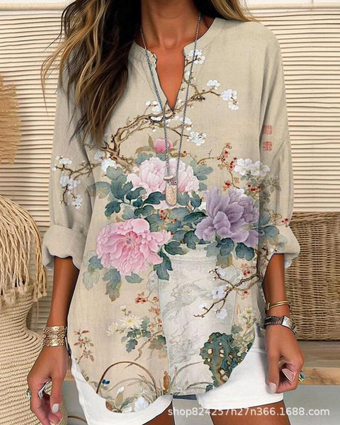 Summer women's long-sleeved 3D digital printing loose European size top m301362